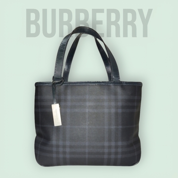Burberry Handbags - Burberry Nova Check Canvas Leather Handbag (Navy) With COA